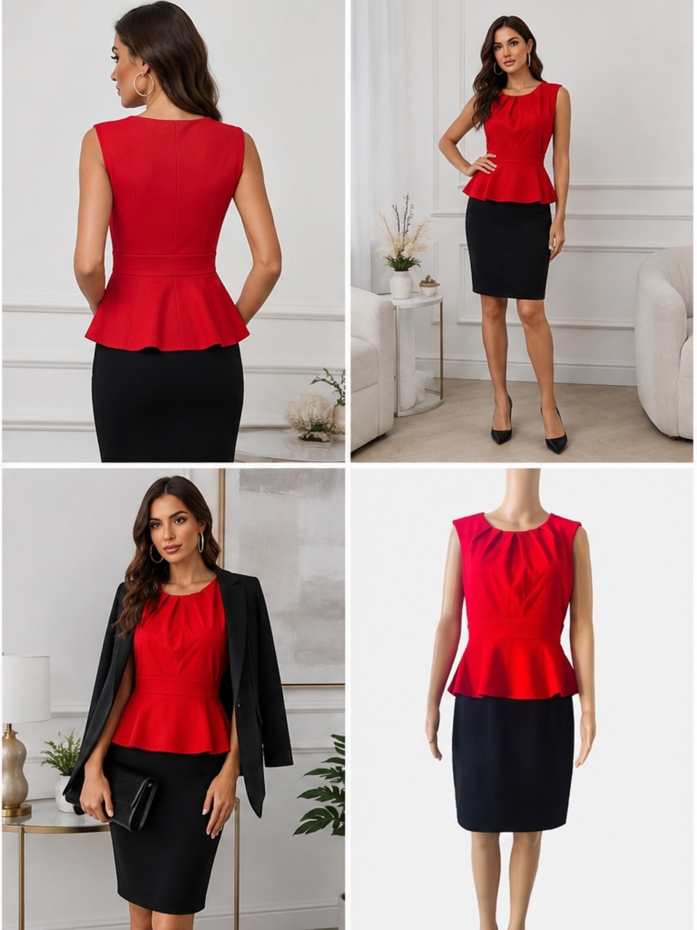 EUC Women’s Peplum Dress | Black & Red | Size 8